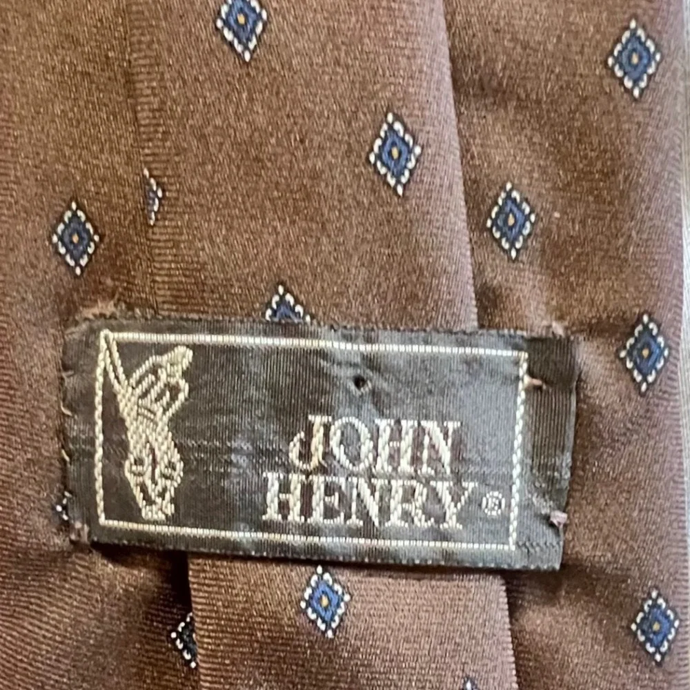 John Henry Twill Blend‎ Micro Diamond Pattern Classic Necktie Brown Blue